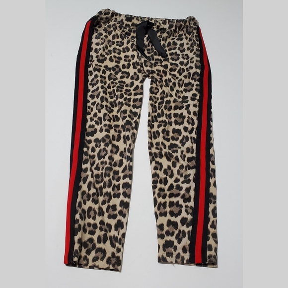leopard pants with red stripe